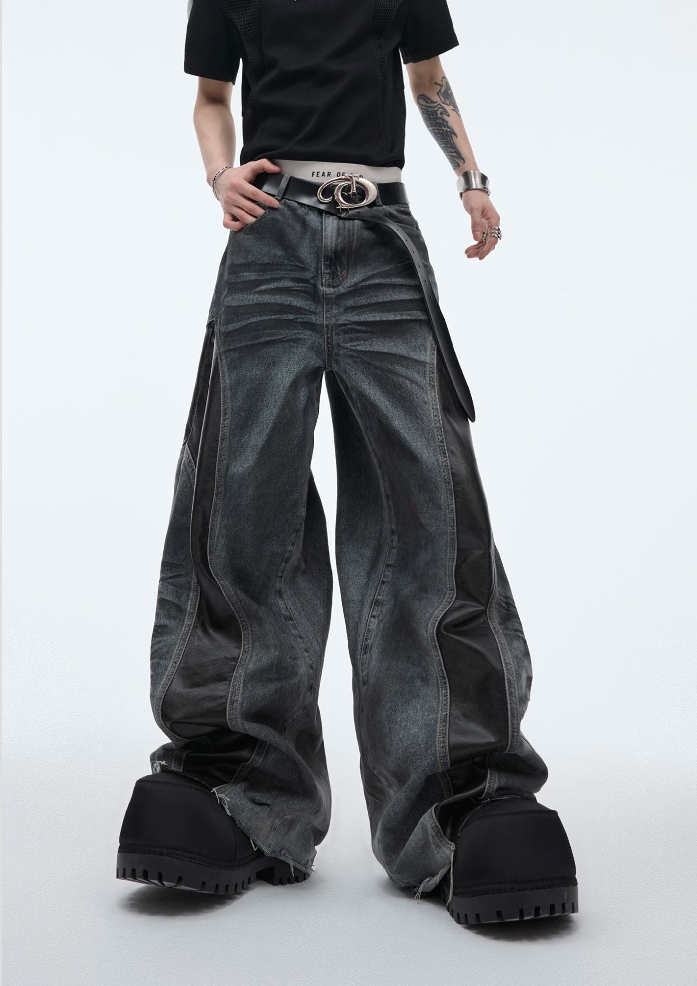 "ArguE CulturE" Baggy PU Leather Spliced Jeans