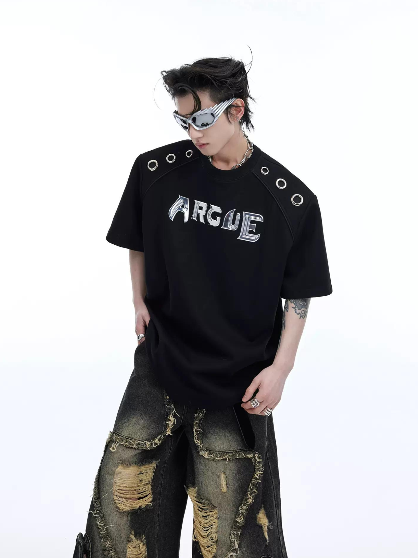 "ArguE CulturE" Shoulder Tri-Rings Oversized Tees