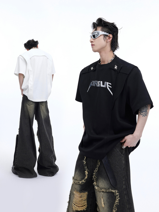 "ArguE CulturE" Shoulder Wild Strap Oversized Tees