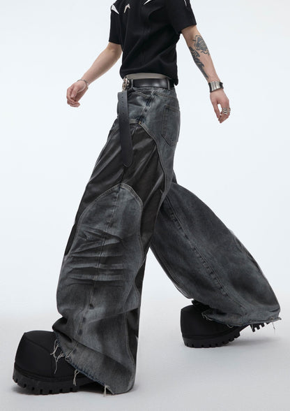 "ArguE CulturE" Baggy PU Leather Spliced Jeans