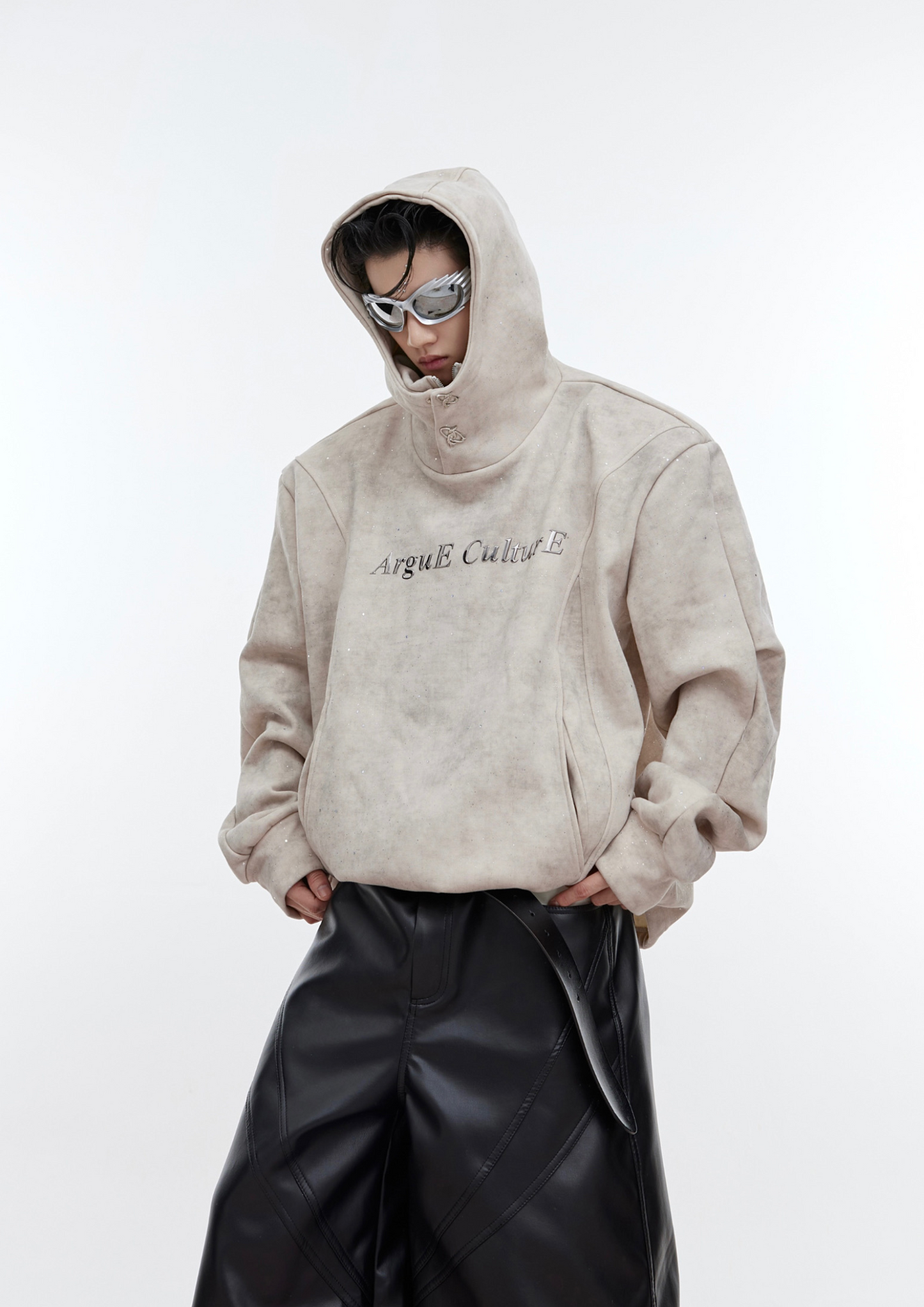 "ArguE CulturE" Glittered Double-Layer Collar Hoodie