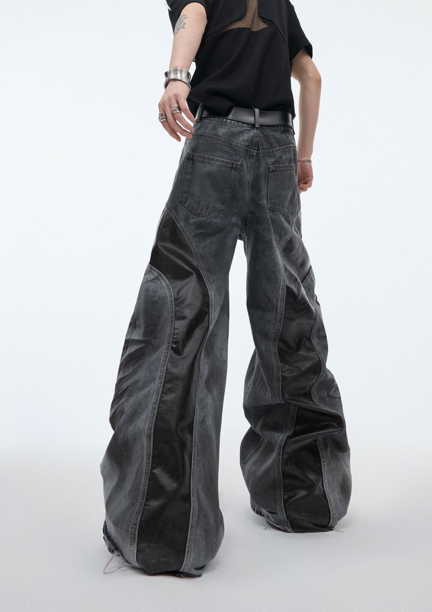 "ArguE CulturE" Baggy PU Leather Spliced Jeans