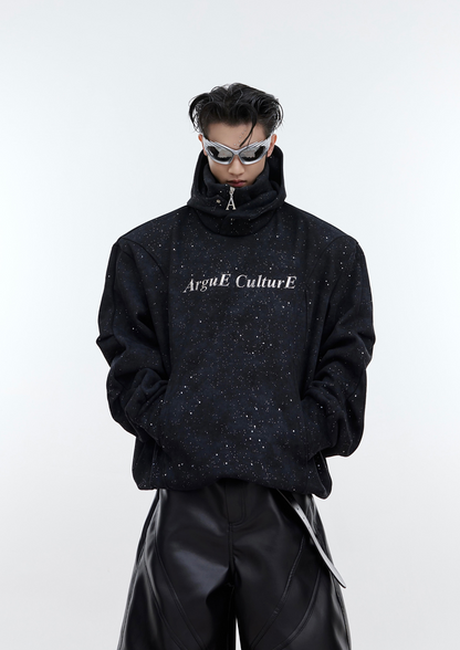 "ArguE CulturE" Glittered Double-Layer Collar Hoodie