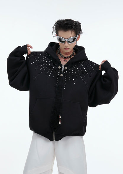 "ArguE CulturE" Rhinestone Detachable Tie Hooded Sweater