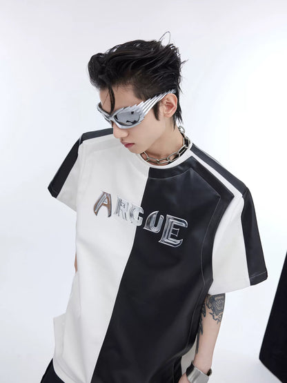 "ArguE CulturE" Contrast Color PU Leather Tees