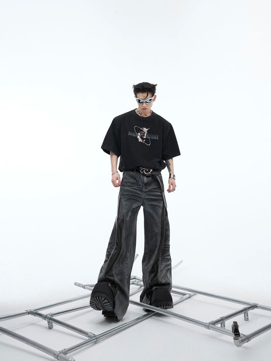 "ArguE CulturE" Baggy PU Leather Spliced Jeans