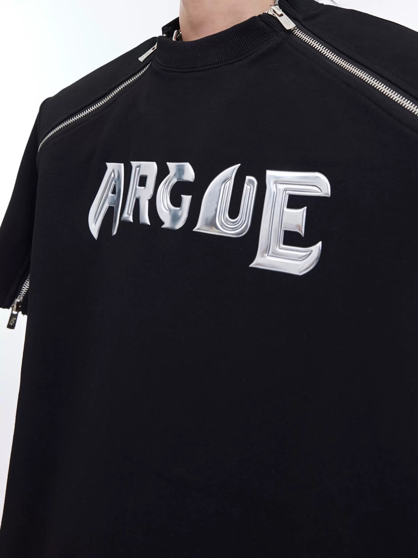 "ArguE CulturE" Shoulders Zip-Line Oversized Tees