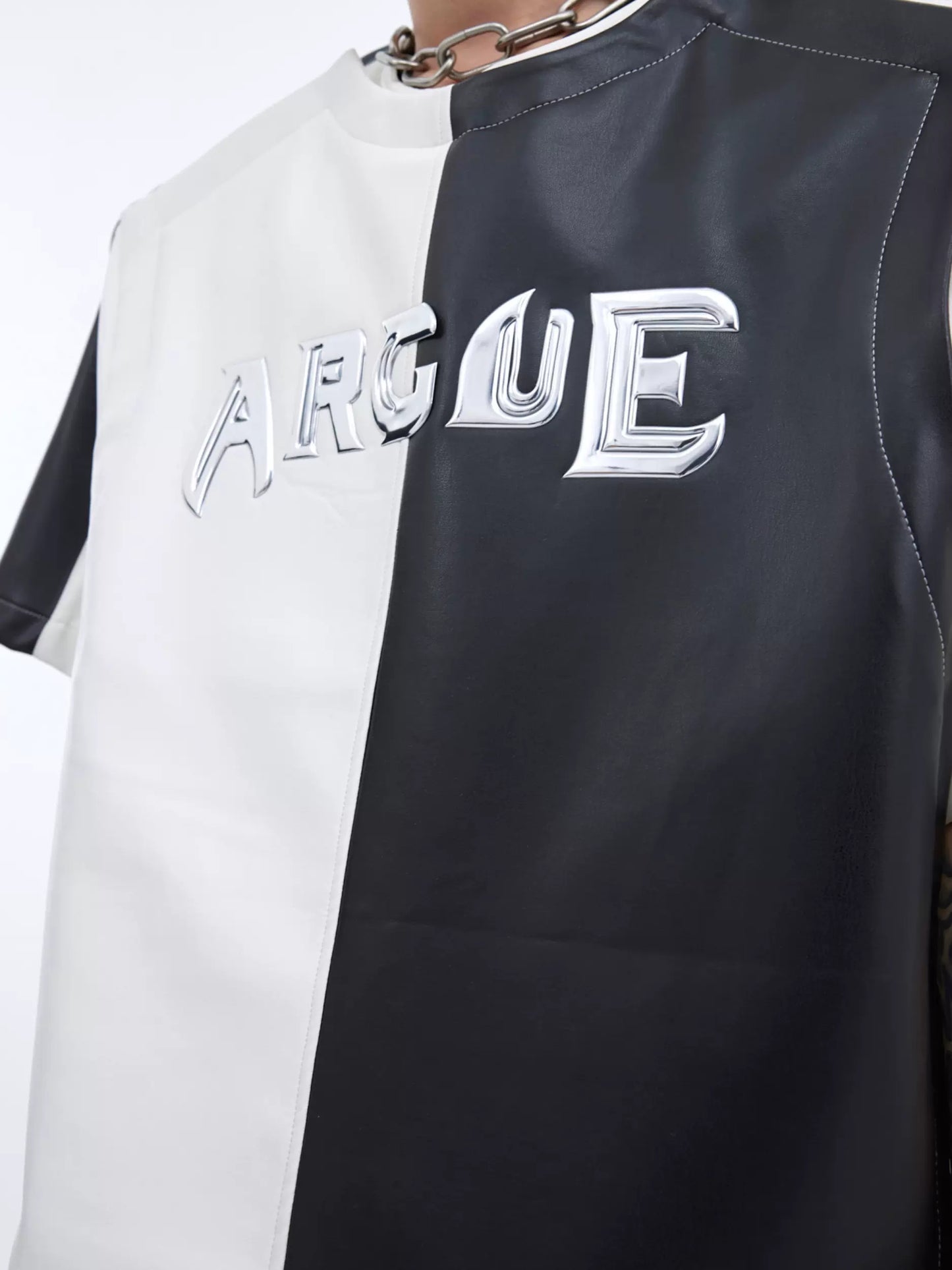 "ArguE CulturE" Contrast Color PU Leather Tees