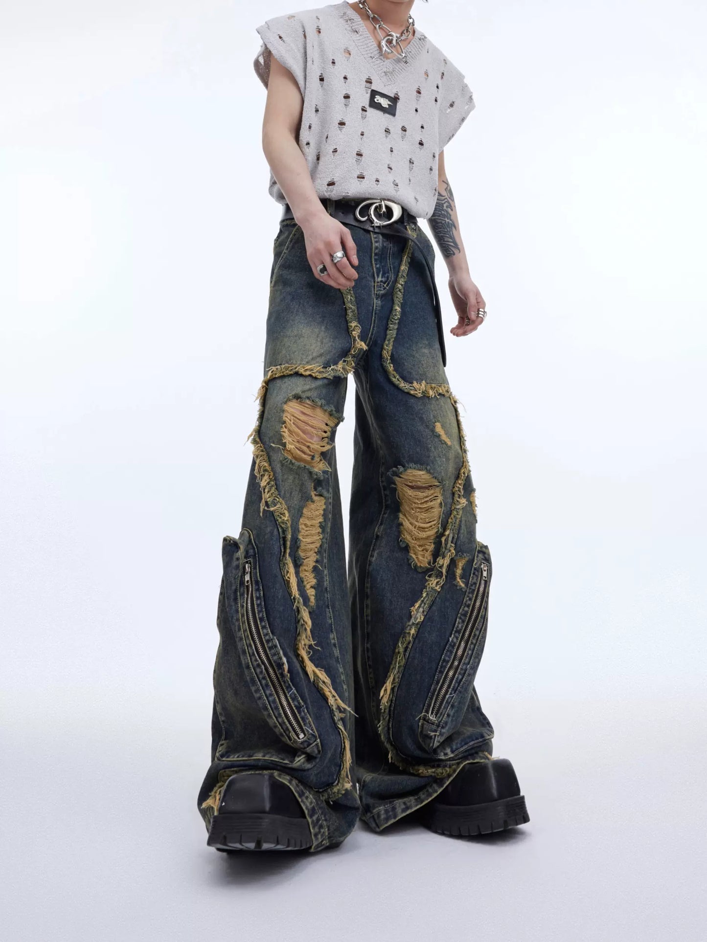 "ArguE CulturE" Retro Distressed Heavy Tasseled Jeans