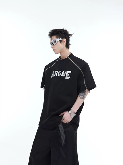 "ArguE CulturE" Shoulders Zip-Line Oversized Tees