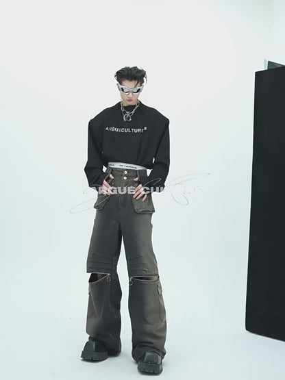 "ArguE CulturE" Split Pleated Loose Wide-Leg Pants