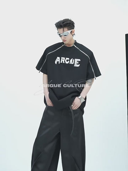 "ArguE CulturE" Shoulders Zip-Line Oversized Tees