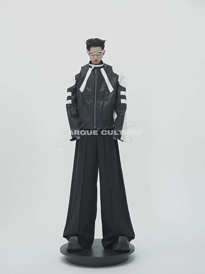 "ArguE CulturE" Split Three-Dimensional Leather Motorcycle Jacket