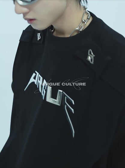 "ArguE CulturE" Shoulder Wild Strap Oversized Tees