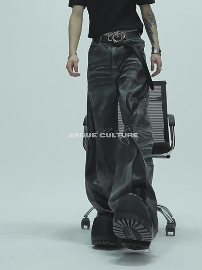 "ArguE CulturE" Baggy PU Leather Spliced Jeans