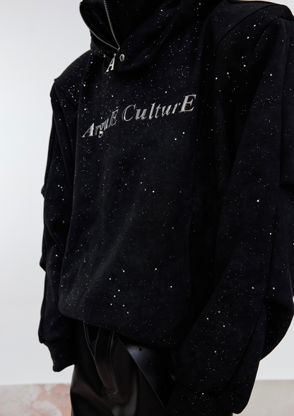 "ArguE CulturE" Glittered Double-Layer Collar Hoodie